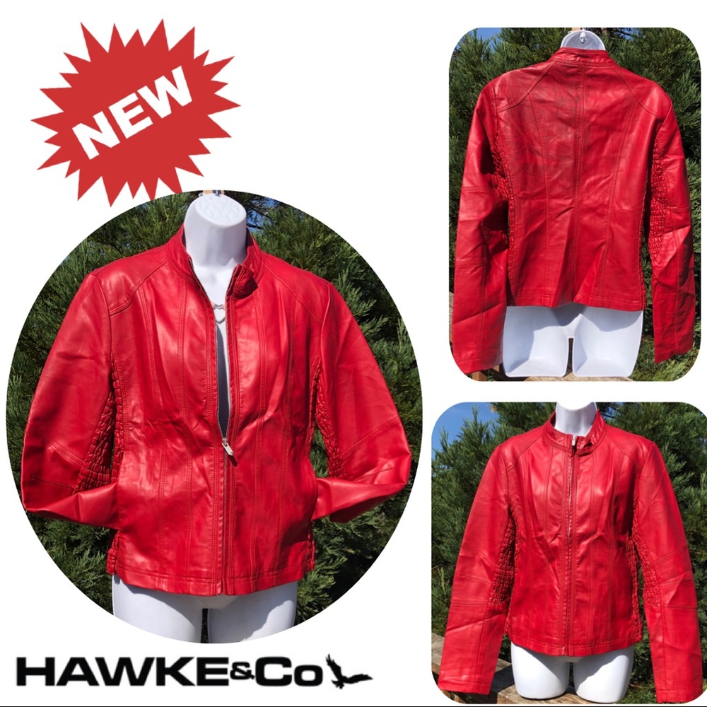 🆕 Hawke & Co faux leather jacket Red size large